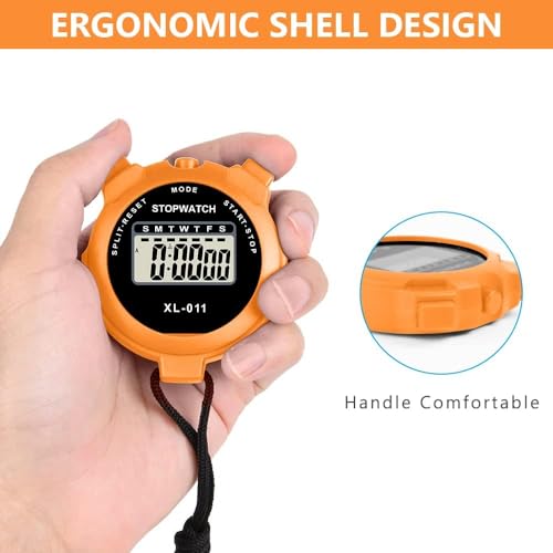 Digital Sports Stopwatch Timer Stopwatch Large Display Interval Training Timer Outdoor Split Stop Watch Lap Timer Digital Calendar Alarm Clock Referee Watch for Training Swimming Running (Orange) - Image 5