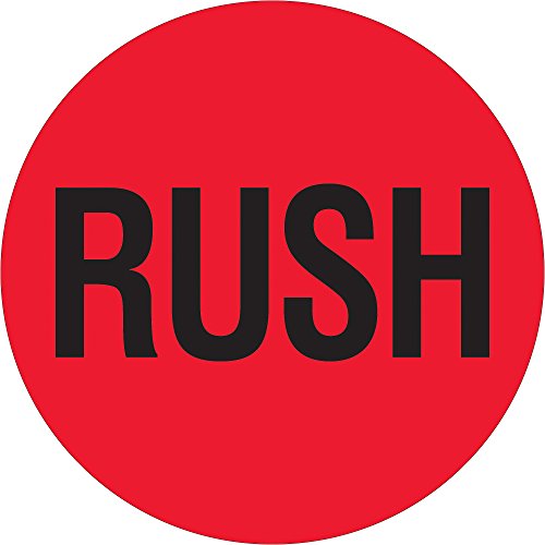 Discount Tag & Label 'Rush' Shipping Labels/Stickers, 2' x 2', Red/Black, 500 Labels Per Roll (1 Roll)