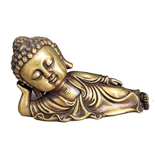 Sculpture Bouddha endormi en cuivre véritable art bouddhiste traditionnel