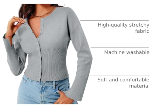Image of Saodimallsu Womens Cropped Sweaters Cardigan | Button Down,Long Sleeve,V Neck,Ribbed Knit,Slim Fit ,Pullover Crop Tops