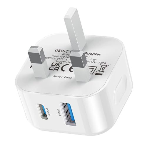 USB C Plug Fast Charge, 20W USB Type C and USB A Wall Charging Plug USC Mains Charger Adapter UK for Apple iPhone 14/14 Pro/14 Pro Max/13/13 Pro/13 Pro Max/12/12 Pro/12 Pro Max/SE 2020/11,iPad