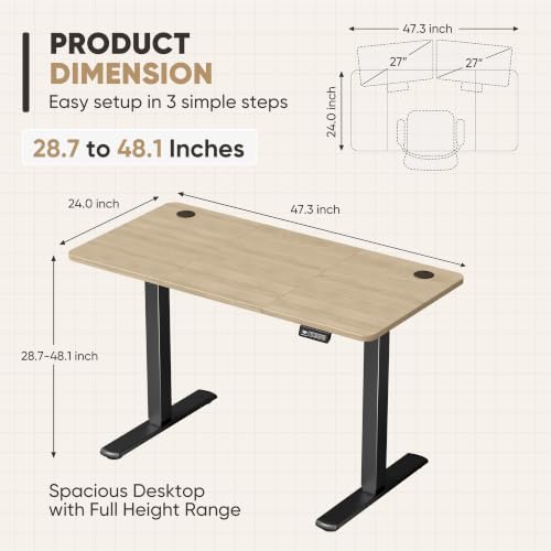 Image of Furmax Electric Height Adjustable Standing Desk Large 48 x 24 Inches Sit Stand up Desk Home Office Computer Desk Memory Preset with T-Shaped Metal Bracket, Maple