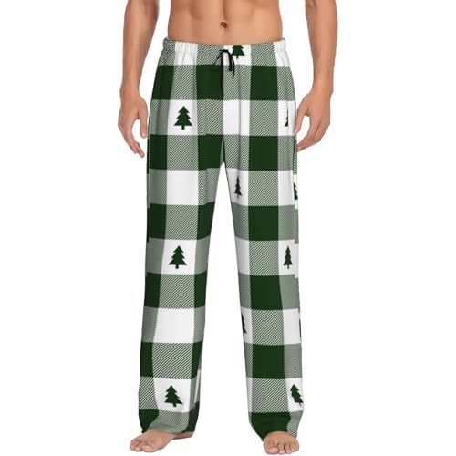Green White Christmas Tree Lumberjack Plaid Mens Pajama Pants Comfy Lounge Pants Casual Pjs Bottoms