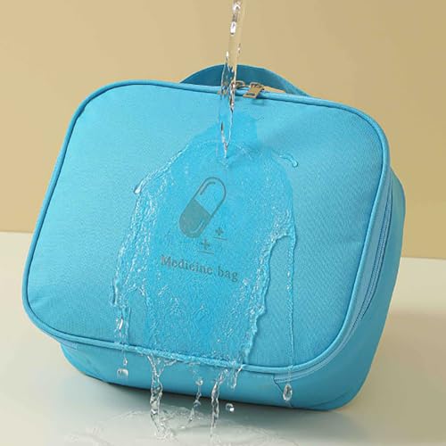 Image of Large First Aid Bag Empty, Portable Travel Pill Bag Double Zipper First Aid Pouch with Handle for Family Outdoors Hiking Camping Car Office Workplace (Blue)