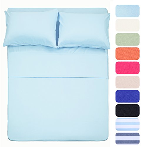 Image of 4 Piece Bed Sheet Set (Full,Baby Blue) 1 Flat Sheet,1 Fitted Sheet and 2 Pillow Cases,Brushed Microfiber Luxury Bedding with Deep Pockets