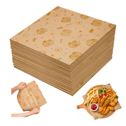 HMCEY 100 Piezas Papel Encerado para Alimentos 25 X 25 CM,Papel Cocina Antigrasa,Papels para Envolver Mantecados,Food Paper para Polvorones,Hamburguesa,Sándwiches,Panes,Papas Fritas