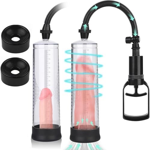 Penispumpe - Manueller Penisvergrößerer Sex Spielzeug für die Männer Penispumpen zum Trainieren der Erektilen Funktion des Penis Penis Pumpe mit Wählscheibe und 3 Penisringen