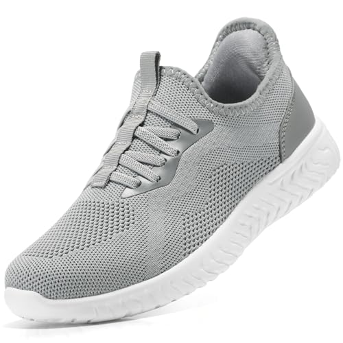STQ Damen Turnschuhe Slip on Sneakers Leichte Schlupfschuhe Atmungsaktiv Damenschuhe Stoffschuhe Bequem Sportschuhe zum Schlüpfen Hellgrau 39 EU