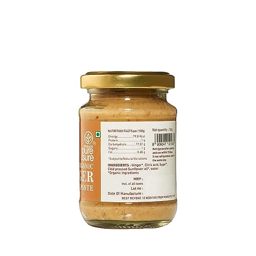 Image of Pure & Sure Organic Ginger Paste 150G | 100% Fresh Adrak Chutney | Naturally Processed & Thick | Homemade Taste & Quality for Cooking | No Additives & Chemical