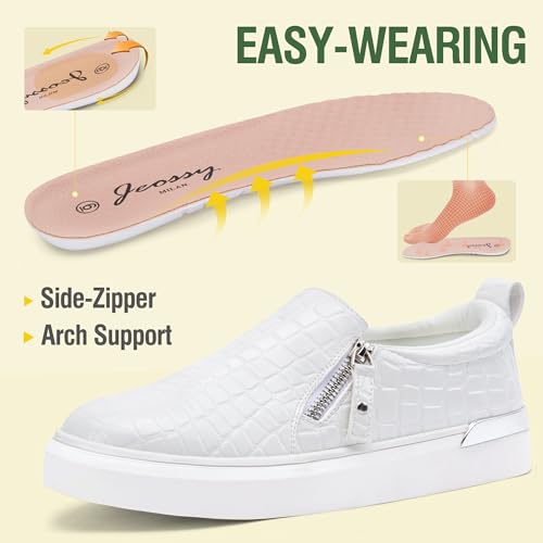 Image of Jeossy Women's Slip On Shoes Casual Fashion Sneakers 8010 Arch Support Loafers for Women with Zipper