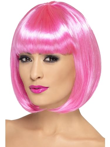 Smiffys Peluca Partyrama, 12 pulgadas, rosa, corta, corte bob con flequillo Halloween