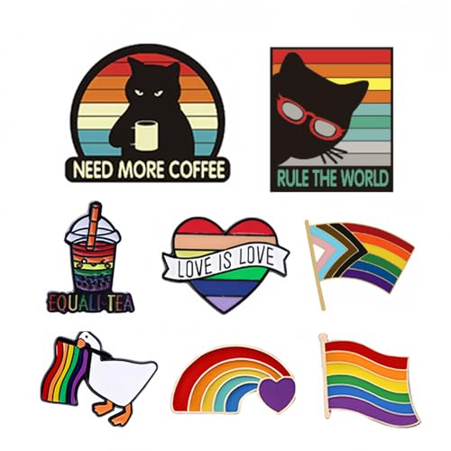 Image of Pride Pins Bulk, 8PCS Rainbow Pins for Backpack, Jackets, Shirts, Brooch, Suit Lapels, Bag, Pride Ally Flag Buttons Bulk, for Gay Lesbian LGBTQ Accessories Gifts