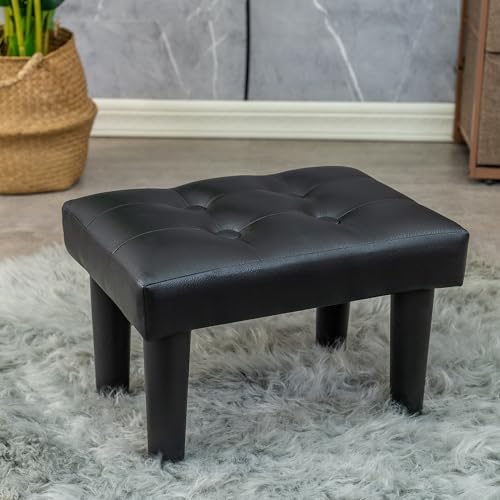 Image of CAROLMADE 15 inch Ottoman Foot Rest, PVC Small Ottoman Foot Stool with Legs Modern Footstool Ottomans for Living Room Entryway Office, Black