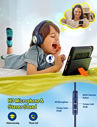 Image of USB Type C Kids Headphones for School, Wired Over Ear Headsets with Microphone Limited Volume 85dB / 94dB, Portable USBC Headphones for Kids Teens Children Online School /Travel /iPad /Tablet /Cellphone