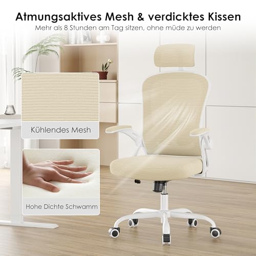 Farini Ergonomischer Stuhl Schreibtischstuhl Höhenverstellbar BürostuhlBequem mit Kopfstütze, Home Office Stuhl Computer Stühle Chefsessel mit Armlehne, 150 Kg PC Stuhl mit Rollen