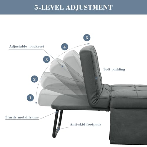 Ainfox Convertible Sofa Bed,4-in-1 Multi-Functional Futon Chair Bed, Folding & No Installation Sofa Couch with Adjustable Backrest Recliner for Living Room, Small Spaces and Office(Dark Grey)