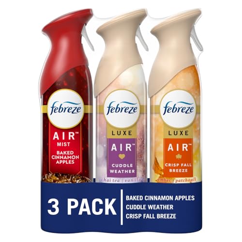 Febreze Air Freshener Spray, Odor-Fighting Room Spray, Crisp Fall Breeze, Cuddle Weather, Baked Cinnamon Apple, 8.8oz, 3 Count