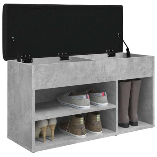 Banc à chaussures gris béton 82cm avec coussin et coffre - 5