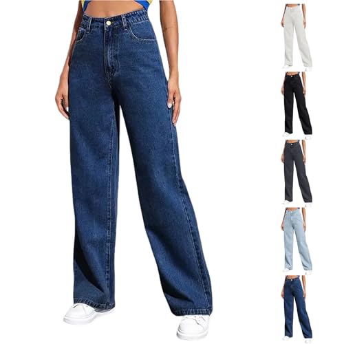 Generic Women's High Waisted Wide Leg Jeans Plus Size Boyfriend Jeans Comfy Denim Pants with Pockets