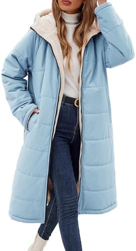 Vancavoo Wintermantel Damen Lang Gefütterte Winterparka Steppmantel | Winterjacke Wendejacke mit Fleece, fester Kapuze, durchgehendem Reißverschluss und Taschen