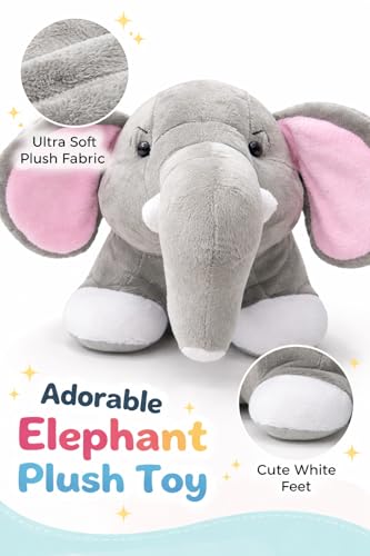 Image of Elephant Plush Toy | Soft Toy for Kids | Non-Toxic & Safe | BIS-Approved | Medium Size Stuffed Elephant | Grey