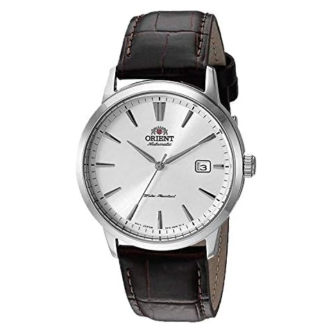 Orient 'Symphony 3' Japanese Automatic/Hand-Winding Watch with Leather Strap Dial Color: White (Model: RA-AC0F07S10A), Silver Case Cover