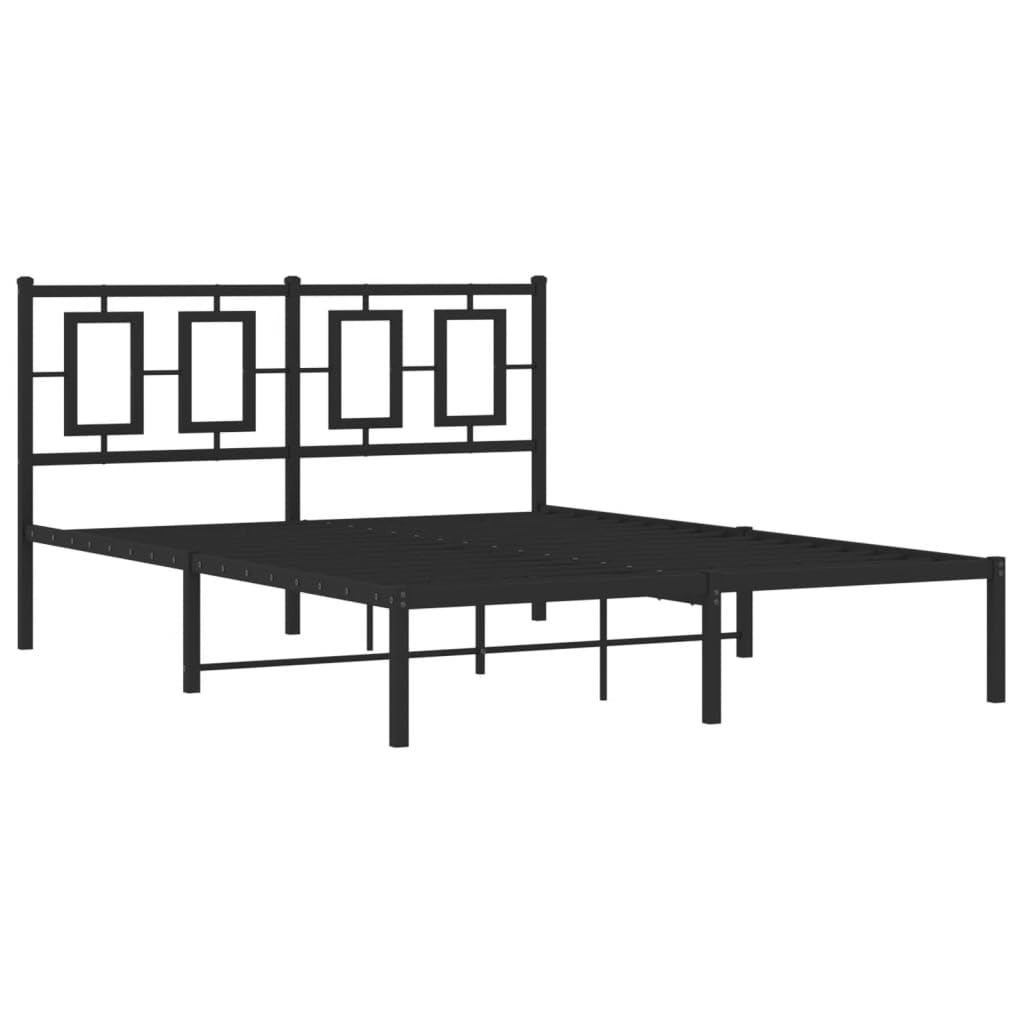 Stalowa malowana proszkowo klasyczna elegancka rama łóżka 140x200 cm czarny | Metalowa rama łóżka z wezgłowiem czarna 140x200 cm, stelaż z listwami, solidna konstrukcja stalowa, miejsce do