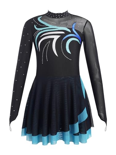 dPois Vestido de Danza Patinaje Artístico para Niña Maillot de Patinaje Competición Traje de Baile Vestido Tutú de Danza Disfraz Bailarina Cielo Azul C 11-12 años