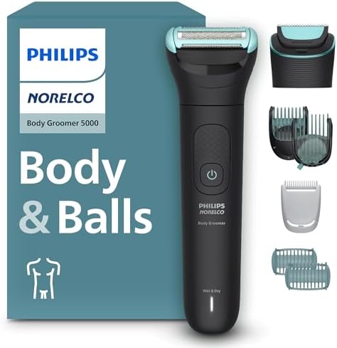 Philips Norelco Body Groomer 5000 Series, Intimate Hair Trimmer & Shaver for Men with Dual 100% Showerproof Full Body Shave & Trim Heads and Two Bi-Directional Body Hair Combs, BG5495/50