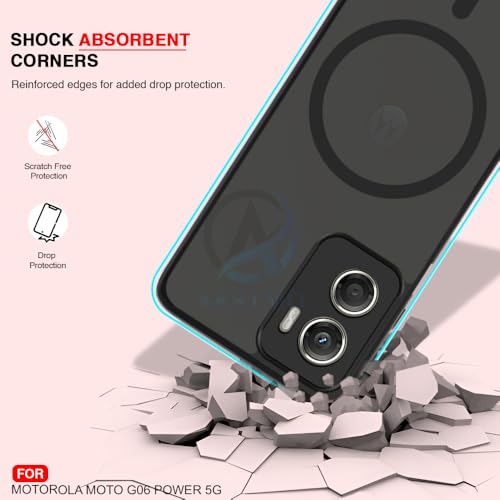 Image of AESTMO Moto G06 Power 5G Back Cover | 360 Protection | Matte Frosted Hard Back Translucent | Compatible with MagSafe Accessories (MagSafe Matte Hard Black Bumber)
