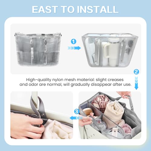 Image of XYFuuee Beach Bag Organizer Inserts for Large Simple Modern Bag Accessories, with 8 Removable Metal Fasteners, Lightweight Mesh Insert Divider Pouch, Organizing Rubber Tote, Save Space, Gray