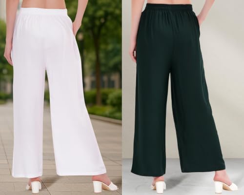 Image of Buy That Trendz D76 M to 6XL Cotton Viscose Loose Fit Flared Wide Leg Palazzo Pants for Women Red Chocolate Brown Combo Pack of 2