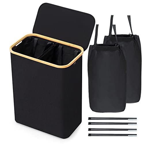 BRIAN & DANY 123L Wäschekorb mit deckel, Zwei Fächer Wäschebox Faltbar...