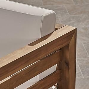 GDFStudio Outdoor Acacia Wood Club Chair with Cushion, Teak Finish and Beige GDFStudio Outdoor Acacia Wood Club Chair with Cushion Teak Finish and Beige