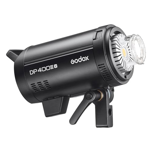 GODOX DP400IIIV 400Ws Professional Studio Monolight Flash 30W LED Modelling Lamp - 400W, 5600K±200K, 30W LED Modelling Lamp, 0.1-1s Recycle Times, Net. Weight: 2.8kg