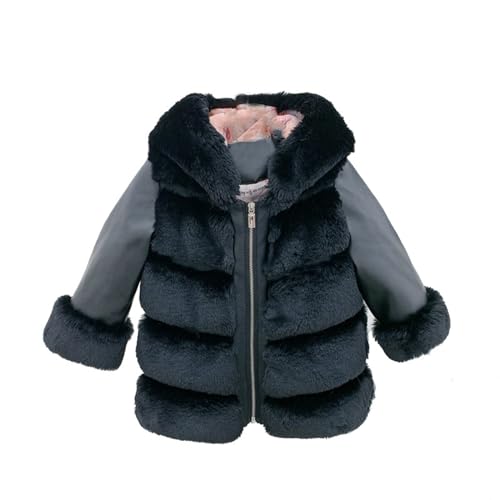 Girls Hooded Jacket Faux 𝗙𝘂r Zip Long Sleeve Thick Fleece Outerwear Kids Winter Thermal Warm Cozy Coat