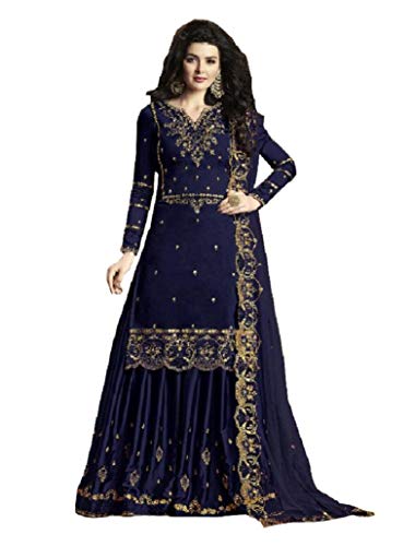 Delisa New Indian/Pakistani Eid Ramzan Special Designer Georgette Sharara/Plazzo Style Salwar Suit for Women 30010 (Blue, Large)