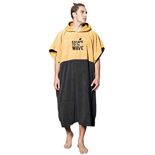 Vulken Extra Large Yellow Thick Hooded Beach Towel Changing Robe. Surf Poncho Men for Easy Change in Public. Quick Dry Microfiber Towelling for The Beach, Pool, Lake, Water Park. L/XL