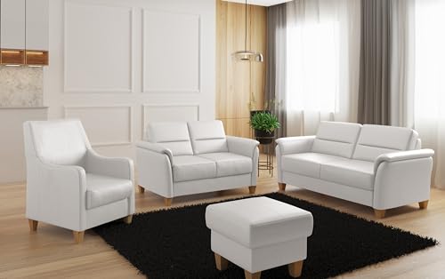 CAVADORE Leder 3er-Sofa Palera / Landhaus-Couch mit Federkern + massiven Holzfüßen / 179 x 89 x 89 / Leder Weiß – Bild 3