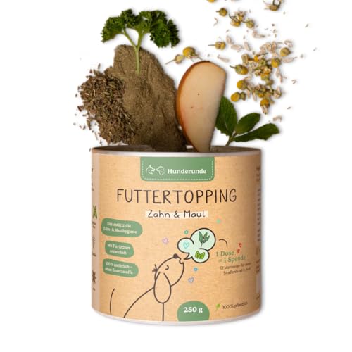 Hunderunde – Futtertopping Zahn & Maul 250g – natürliche Maulhygiene & frischer Atem I Algen Kräuter Petersilie Pfefferminze Thymian Anis