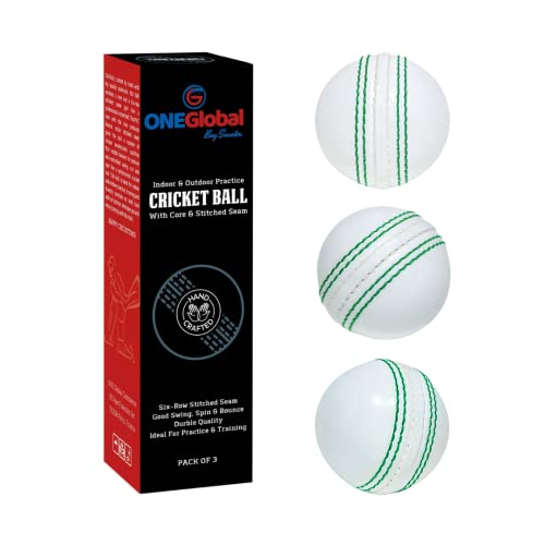 Soft Rubber Cricket Ball for Practice | Outdoor & Indoor Cricket Ball with Soft Core & Stitched Seam | Realistic Feel, True Bounce & Swing for Practice, Coaching, Honing Skills & Family Fun (3-White)