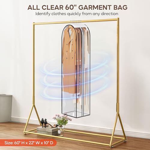 KEETDY 10" Guessted Garment Bags for Hanging Clothes, All Clear 60" Long Dress Bag for Closet Storage for Gowns, Coats, Suits Cover（4 Packs）