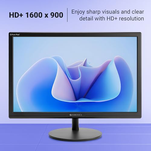 Image of ZEBRONICS LED Monitor, 20 inch, HD+ 1600x900, 16:9 Aspect Ratio, 16.7M Colors, HDMI & VGA, Wall Mountable (EV20)