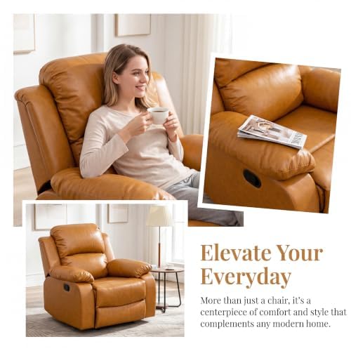 Image of Leather Manual Single Recliner Chair for Living Room, Orange