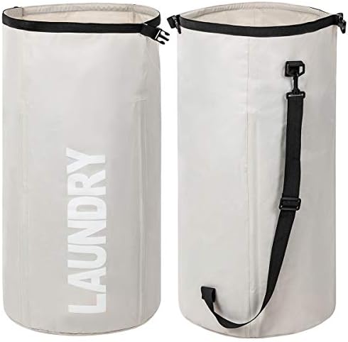 WOWLIVE Extra Large Foldable Laundry Bag Durable Laundry Basket Collapsible Laundry Hamper Backpack laundry Liner Dirty Clothes Hamper Standing Waterproof Hampers for Laundry Dorm Room (Beige)