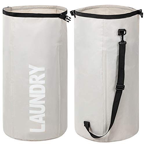 WOWLIVE Extra Large Foldable Laundry Bag Laundry Basket Collapsible Laundry Hamper Backpack Liner Dirty Clothes Hamper Standing Waterproof Hampers for Dorm Room (Beige)