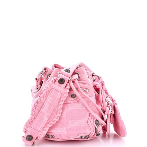 Balenciaga, Pre-Loved Le Cagole Giant Studs Bucket Bag BB Denim XS, Pink