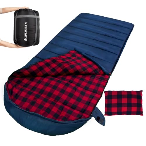 Keencamp Schlafsack Outdoor Flanell Warmer 3-4 Jahreszeiten Baumwolle Innenfutter XXL Deckenschlafsack Tragbar Leicht Winter Schlafsäcke Camping für Erwachsenen 230x90CM Navy