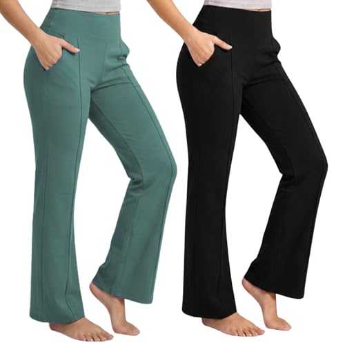 Image of NINQ Women High Waist Flare Pants Lite Regular | Smart Casual Korean Trouser for Office Wear, Gym, Sports, Travel & Daily Styling