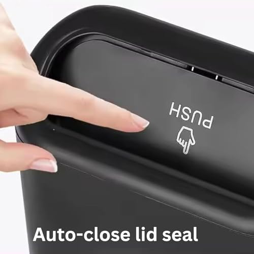 Image of Car Trash Bin with Push Lid and Hanging Hook - Compact Plastic Garbage Can for Car Door, Seat Back Pocket and Desk Use - Black
